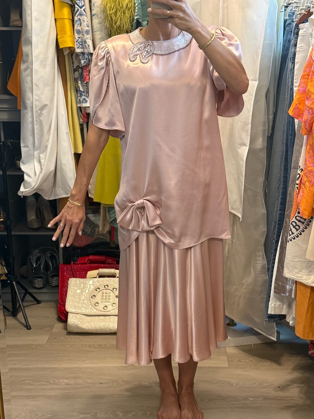 Vintage 80s Pink Satin Dress